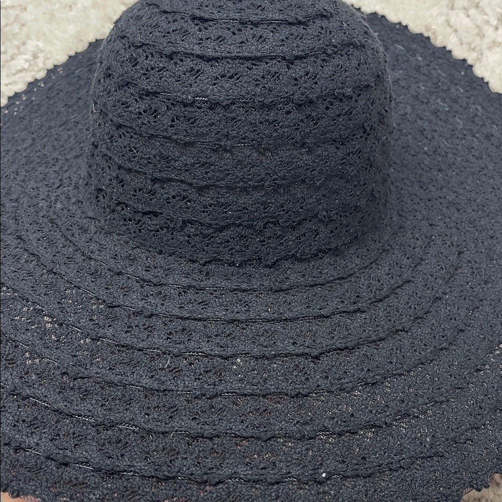 Elegant Black Wide-Brimmed Hat Lace 100% Cotton Medium - Picture 2 of 4